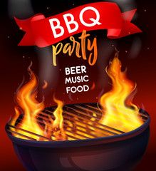 Realistic Fire Flame Bbq Grill Composition - obrazy, fototapety, plakaty
