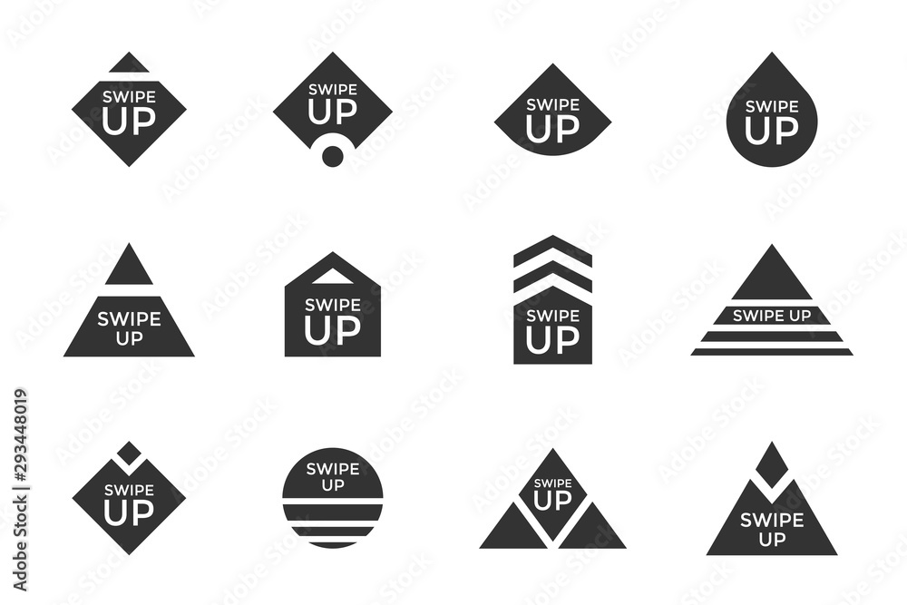 Poster swipe up story button icon set. application and social network scroll arrow pictogram for fashion bl