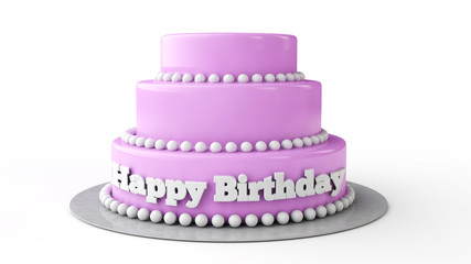 3d Illustration of Birthday cake with an inscription : Happy Birthday