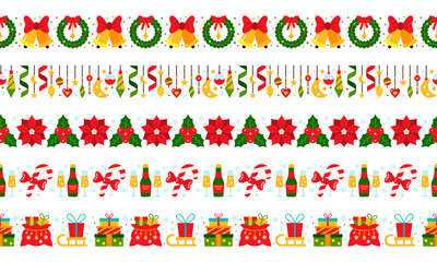christmas border vector seamless pattern red green
