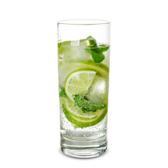 Glass of fresh mojito on white background