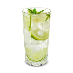 Glass of fresh mojito on white background