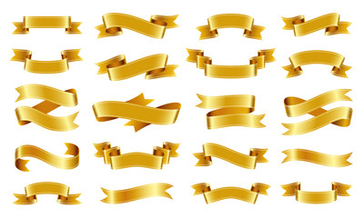 Gold ribbon Text banner flat tape icon vector set