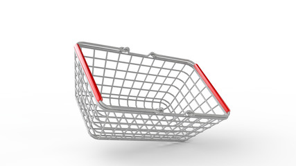 Grocery basket isolated on white background. Shopping cart 3d illustration
