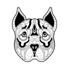 Vector illustrator of a dog head for coloring adult book antistress