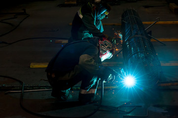 Industrial worker welder in factory workshop