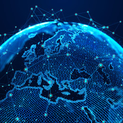 World wide web. Global network connection. World map. Planet Earth. 3D rendering.