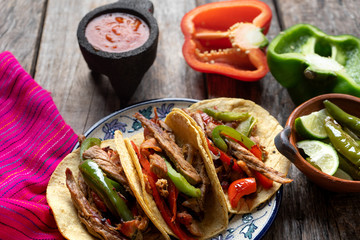 Tacos of mexican beef fajitas also called 