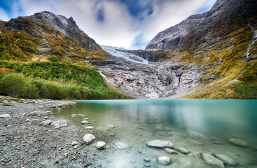 Melting jostedalsbreen glacier in Norway - october 2019