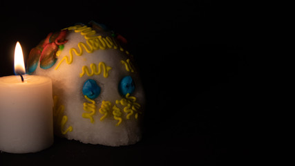 Day of the dead, skull made of sugar, typical of the Mexican celebration held in November