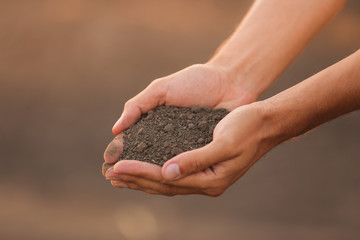 Male farmer with heap of soil in field