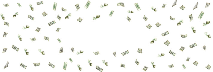 Hundred dollar bill. Falling money isolated background. American cash.