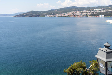 Panorama of embankment of.city of Kavala, Greece