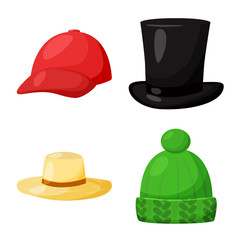 Vector design of headgear and napper sign. Collection of headgear and helmet stock vector illustration.