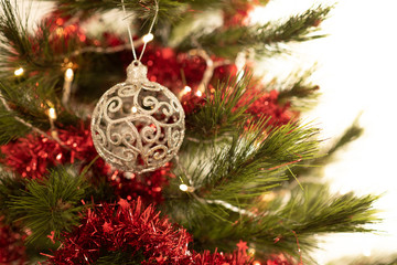 Detail of the Christmas tree with white background