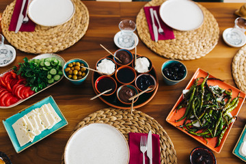 Delicious traditional turkish breakfast on table