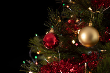 Detail of the Christmas tree with black background