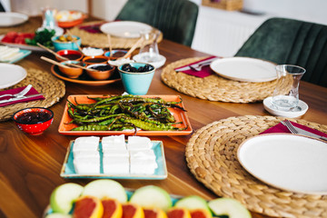 Delicious traditional turkish breakfast on table