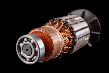 Copper electric motor winding. Electric mechanism rotor.