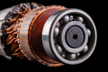 Ball bearing on the motor rotor. Copper motor winding.