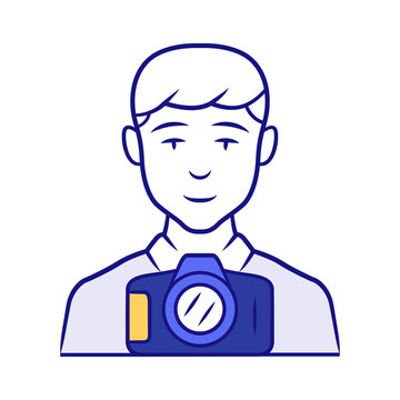 recommend clip art: Photojournalist blue color icon. Photographer, paparazzi. Making snapshot. Professional media reporter. Journalist taking picture. Isolated vector illustration