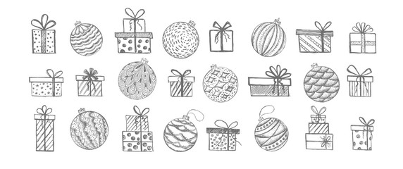 Christmas sale. New Year set. Hand drawn illustration.