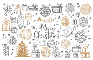 Christmas and New Year set. Hand drawn illustration.