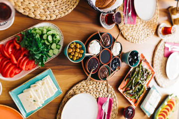Delicious traditional turkish breakfast on table