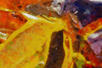 Obraz na płótnie Canvas Macro detailed splashes and strokes of oil brush on paper. Simple colorful bright pattern. Old vintage rough texture. HQ design pattern. Shape close up painting.