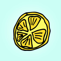 Hand drawn tropical and exotic fruit isolated on blue background in unique trendy organic style. Vector illustration for menu design, packaging, cooking book.