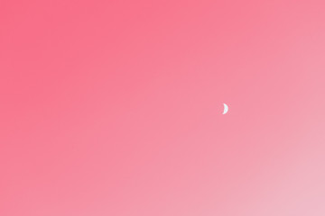 Evening gradient pink sky with crescent moon, copy space