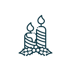 candles holly berry happy christmas line icon