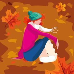 Woman in autumn vector design