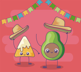 avocado and nacho with mexican hat kawaii