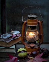 hot tea with rose hips, autumn, rain	