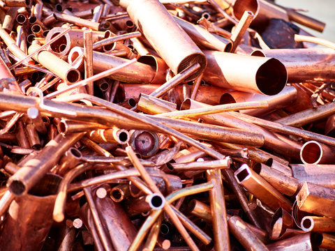Austria, Tyrol, Brixlegg, Close-up of copper pipes in junkyard