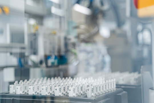 Machine parts on assembly line, Stuttgart, Germany