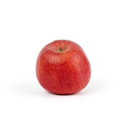 ripe red round apple on a white background, autumn harvest