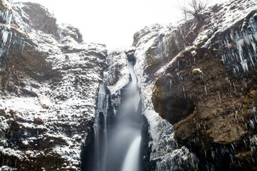 Iceland, South Iceland, Gluggafoss waterfall in winter