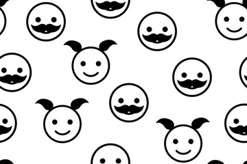 Happy people face boy and girl linear icon pattern. Man and women smile. Black line outline drawing. Vector isolated