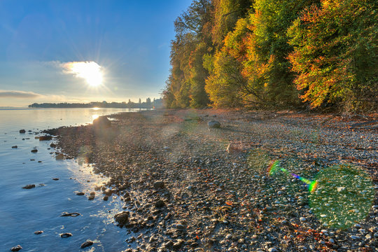 Wallhausen 0133-2018 HDR, Herbstliches Seeufer im Gegenlicht