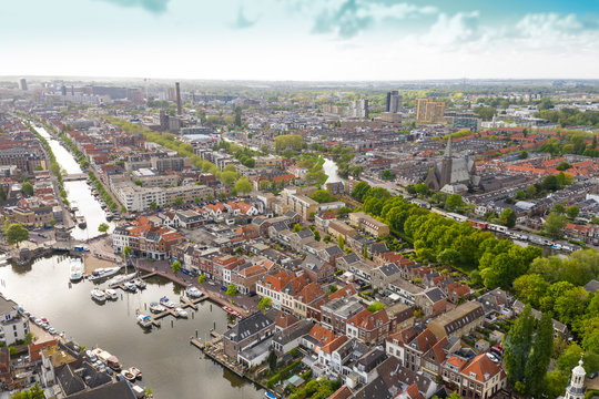 The city center of Leiden from above