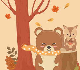 cute animal foliage hello autumn