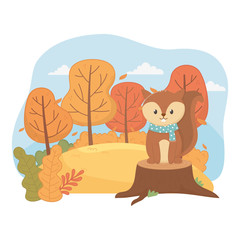 Obraz na płótnie Canvas cute animal foliage hello autumn