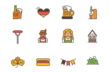 collection oktoberfest icons line filled