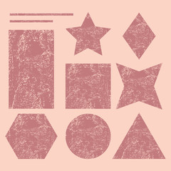Set of Grunge Circle, square, star, hexagon Stains, Shapes and Frames. Set of universal use signs, badges, stickers, backgrounds for advertising, text, promotion, logo.