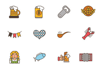 collection oktoberfest icons line filled