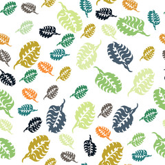 Doodle colorful leaves on white background. Vector seamless autumn pattern.