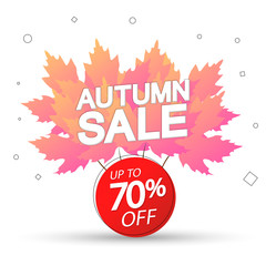 Autumn Sale, up to 70% off, Fall discount tag, banners design template, Thanksgiving Day, app icon, vector illustration