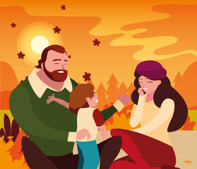 mother and father with son in autumn vector design